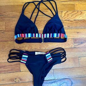 Mara Hoffman Black Bikini with Colorful Stripes